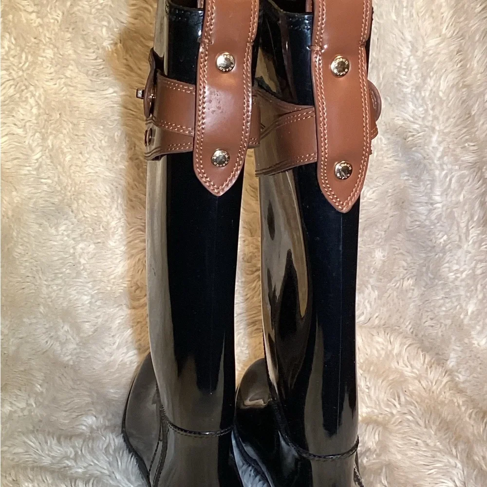 Coach Talia Black and Brown rubber Women's rain Boots size 8